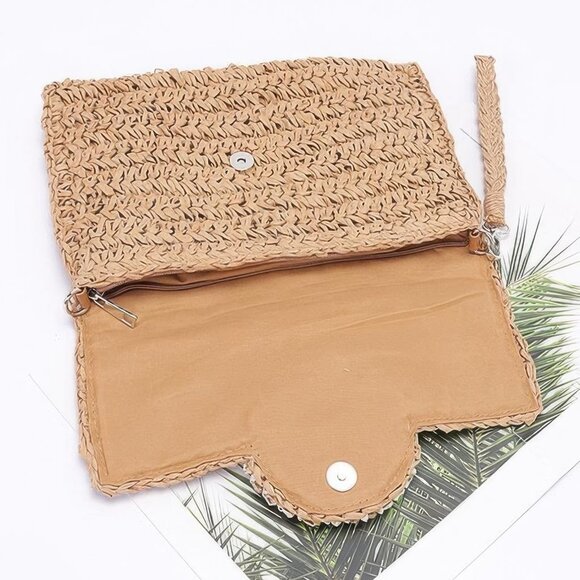 Faux Straw Multi Shell Front Flap Clutch - Picture 2 of 3
